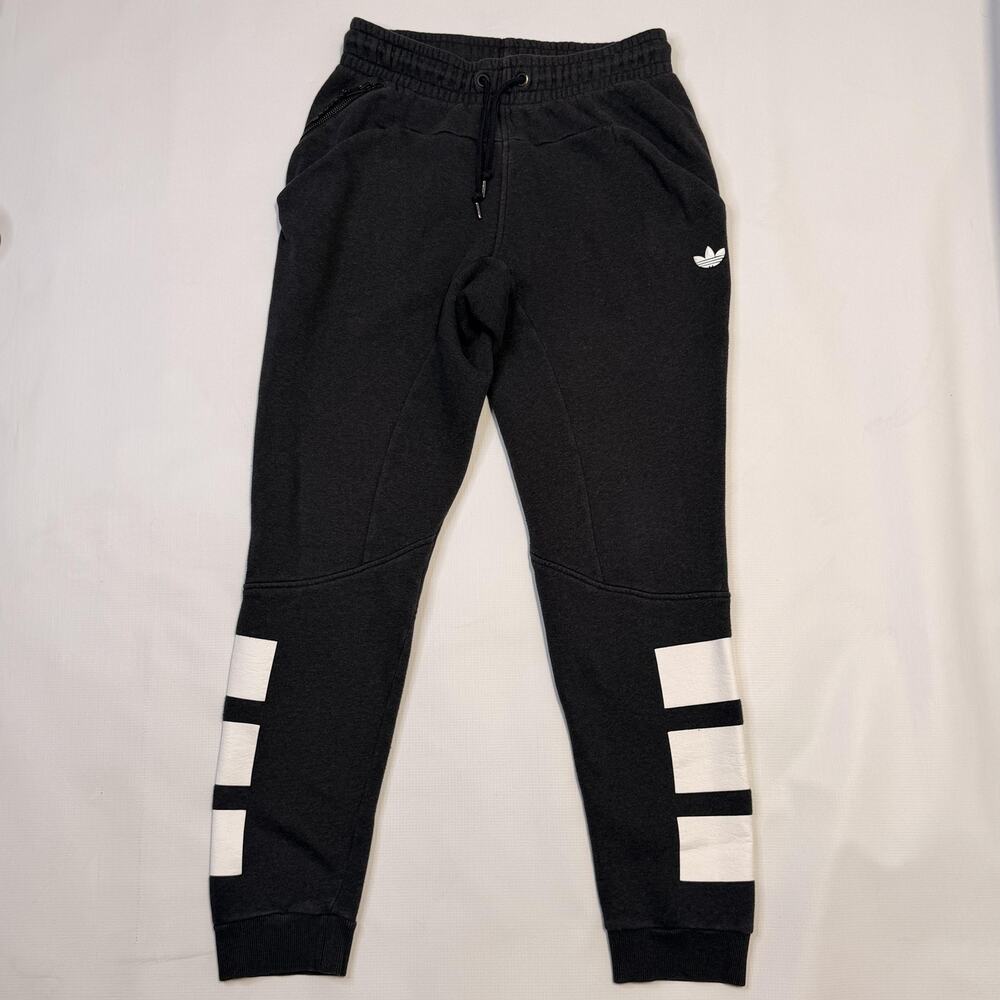 Adidas Jogger Pants Mens Small Black Fleece Trefoil Colorblock Zip Pocket